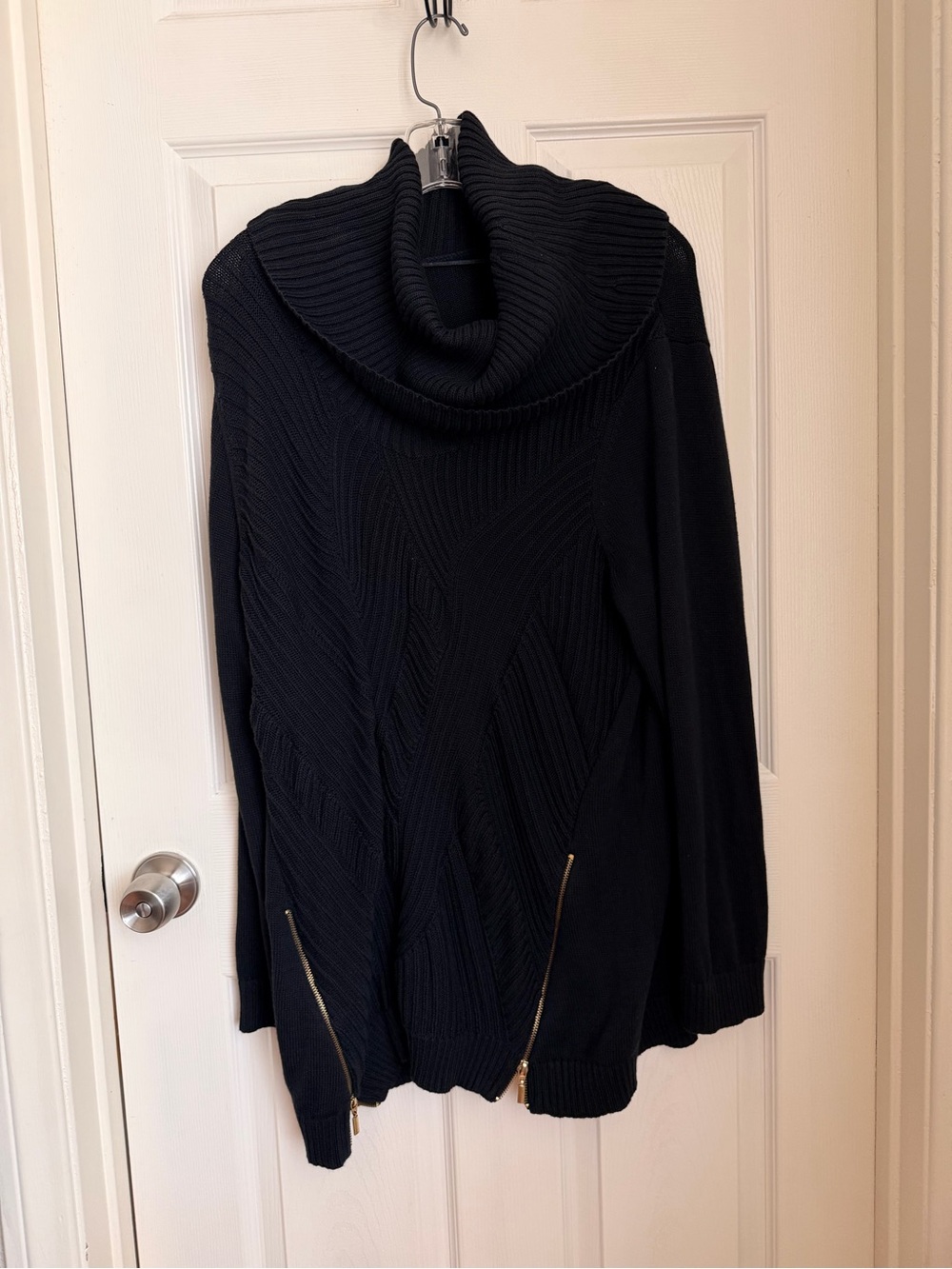 INC Asymmetrical Ribbed Cowl Neck Black Sweater Gold Accent Zippers Size 2X EUC - Picture 4 of 12